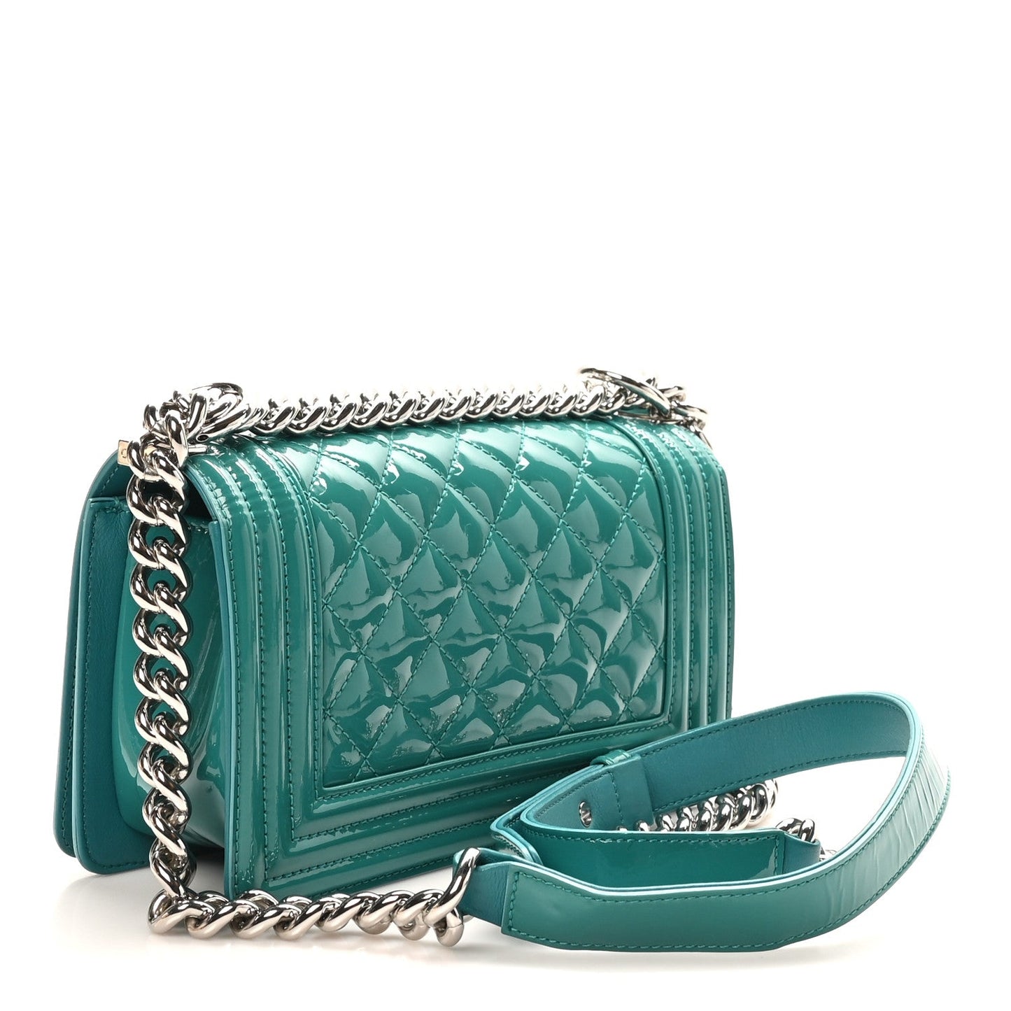 Chanel Patent Calfskin Quilted Small Plexiglass Boy Flap Green