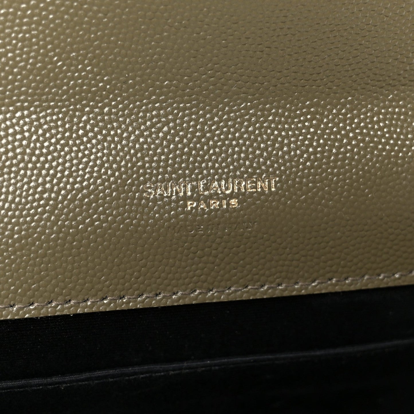 Saint Laurent Grain De Poudre Textured Mixed Matelasse Triquilt Monogram Clutch Vert Kaki
