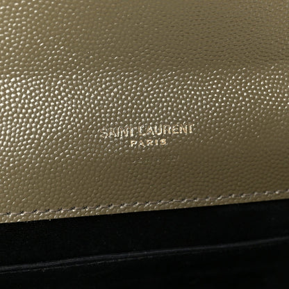 Saint Laurent Grain De Poudre Textured Mixed Matelasse Triquilt Monogram Clutch Vert Kaki