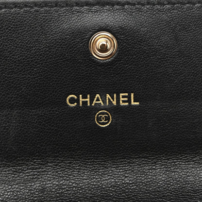 Chanel Shiny Goatskin Quilted Chanel 19 Flap Wallet Black