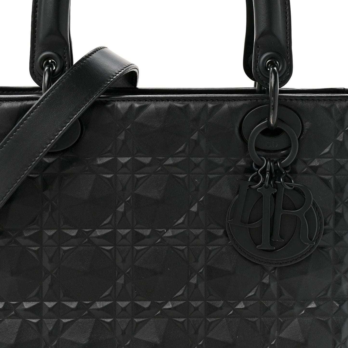 Christian Dior Calfskin Cannage Diamond Cannage Medium Lady Dior Black