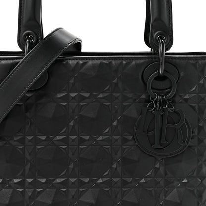 Christian Dior Calfskin Cannage Diamond Cannage Medium Lady Dior Black