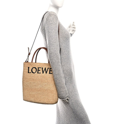 Loewe Raffia Calfskin Standard A4 Tote Bag Natural Black