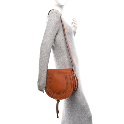 Chloe Calfskin Medium Marcie Round Crossbody Bag Tan