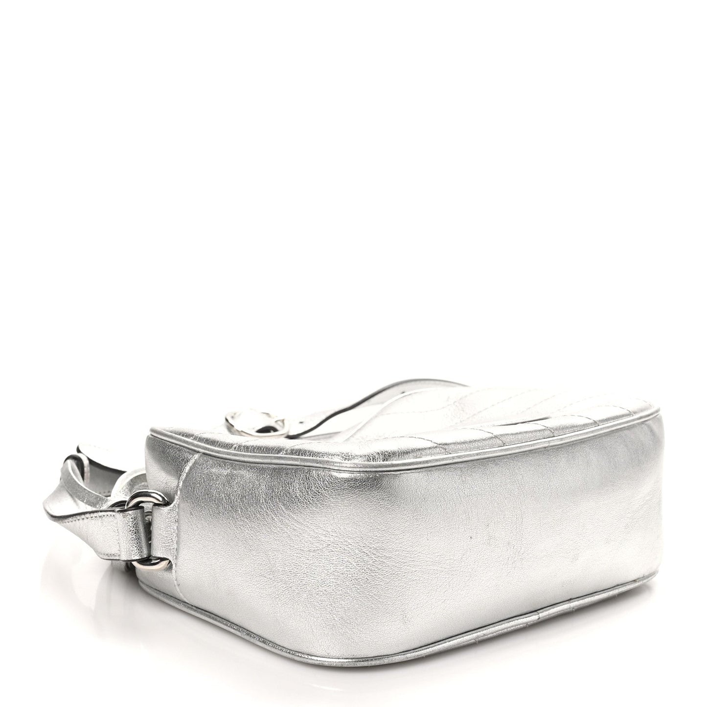 Gucci Metallic Sakai Be Green Calfskin Diagonal Stitched Small Blondie Shoulder Bag Silver