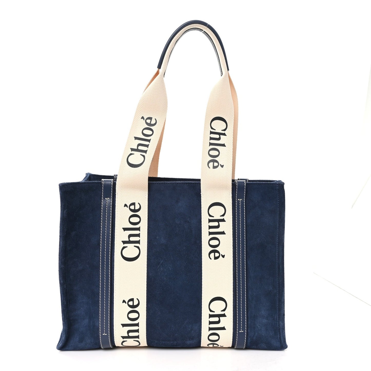 Chloe Suede Calfskin Medium Woody Ribbon Tote Navy