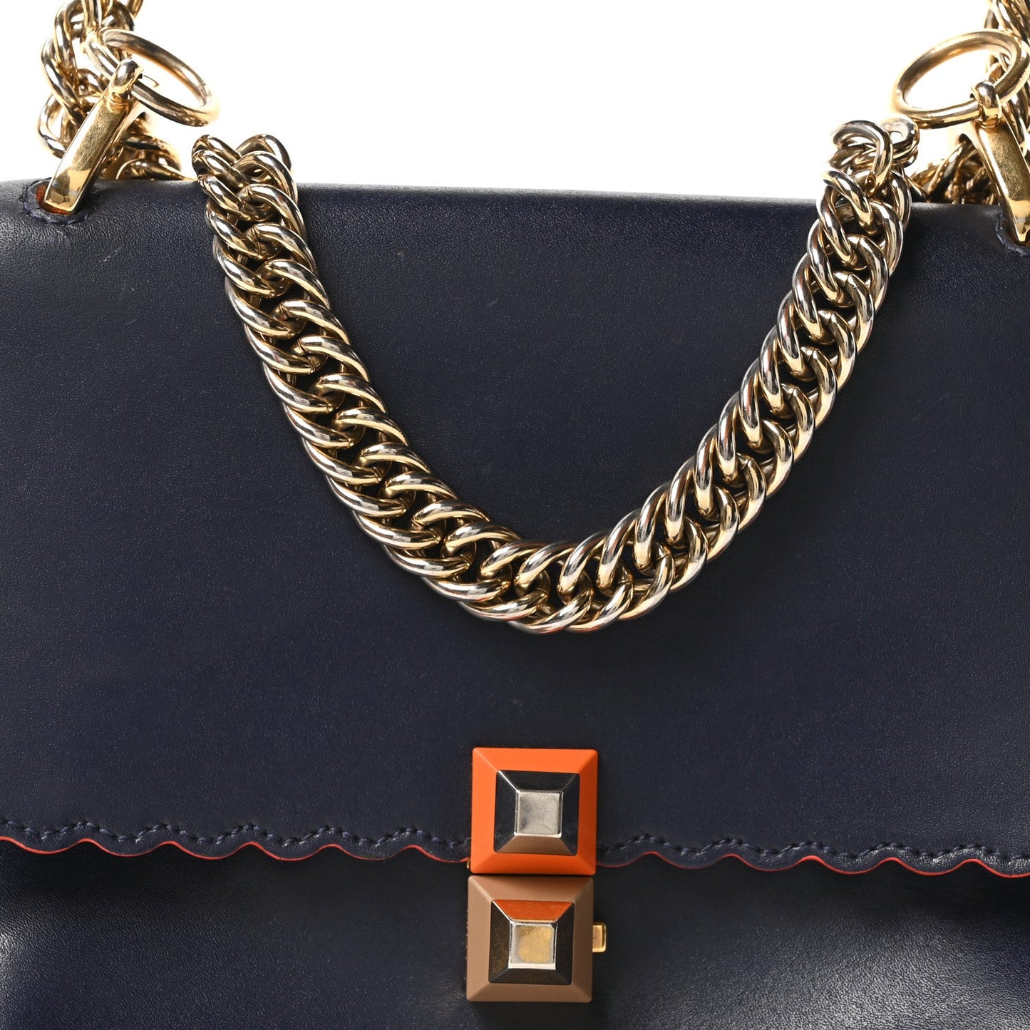 Fendi Vitello Liberty Scalloped Studded Small Kan I Shoulder Bag Blueberry