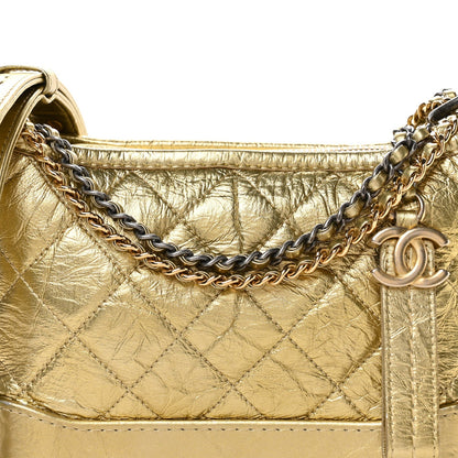 Chanel Metallic Aged Calfskin Quilted Small Gabrielle Hobo Gold