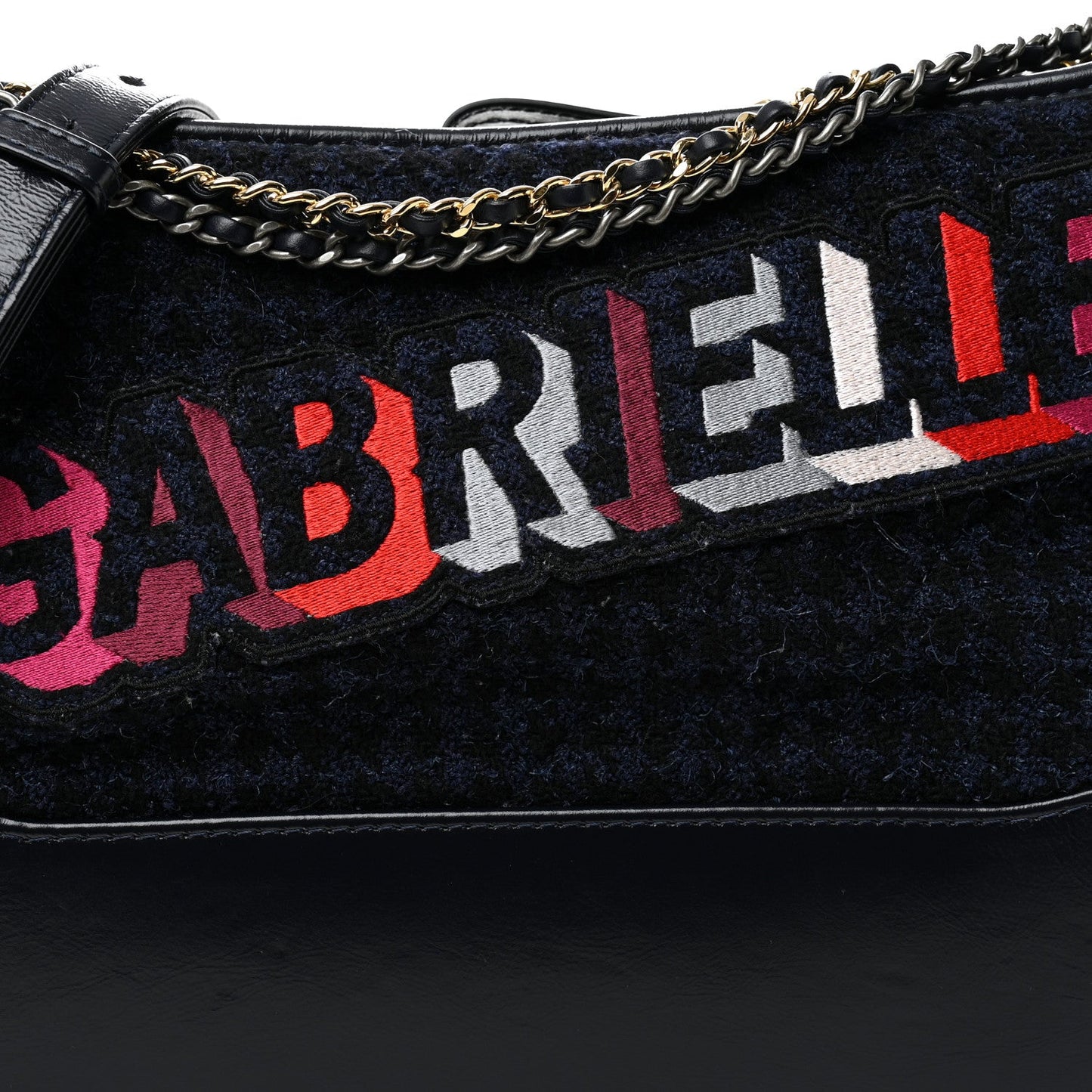 Chanel Tweed Calfskin Quilted Medium Gabrielle Hobo Black Blue