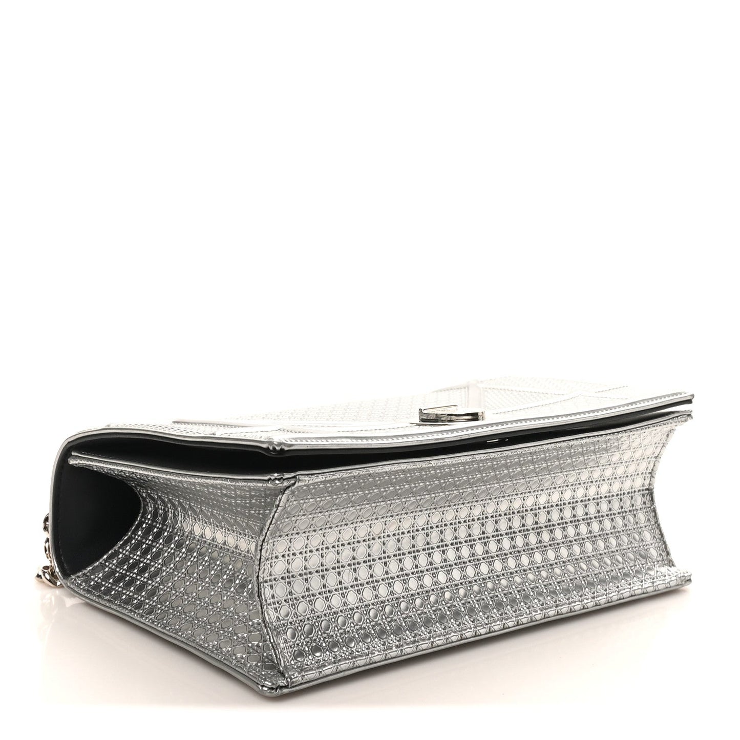 Christian Dior Metallic Patent Micro-Cannage Medium Diorama Flap Bag Silver