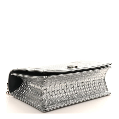 Christian Dior Metallic Patent Micro-Cannage Medium Diorama Flap Bag Silver