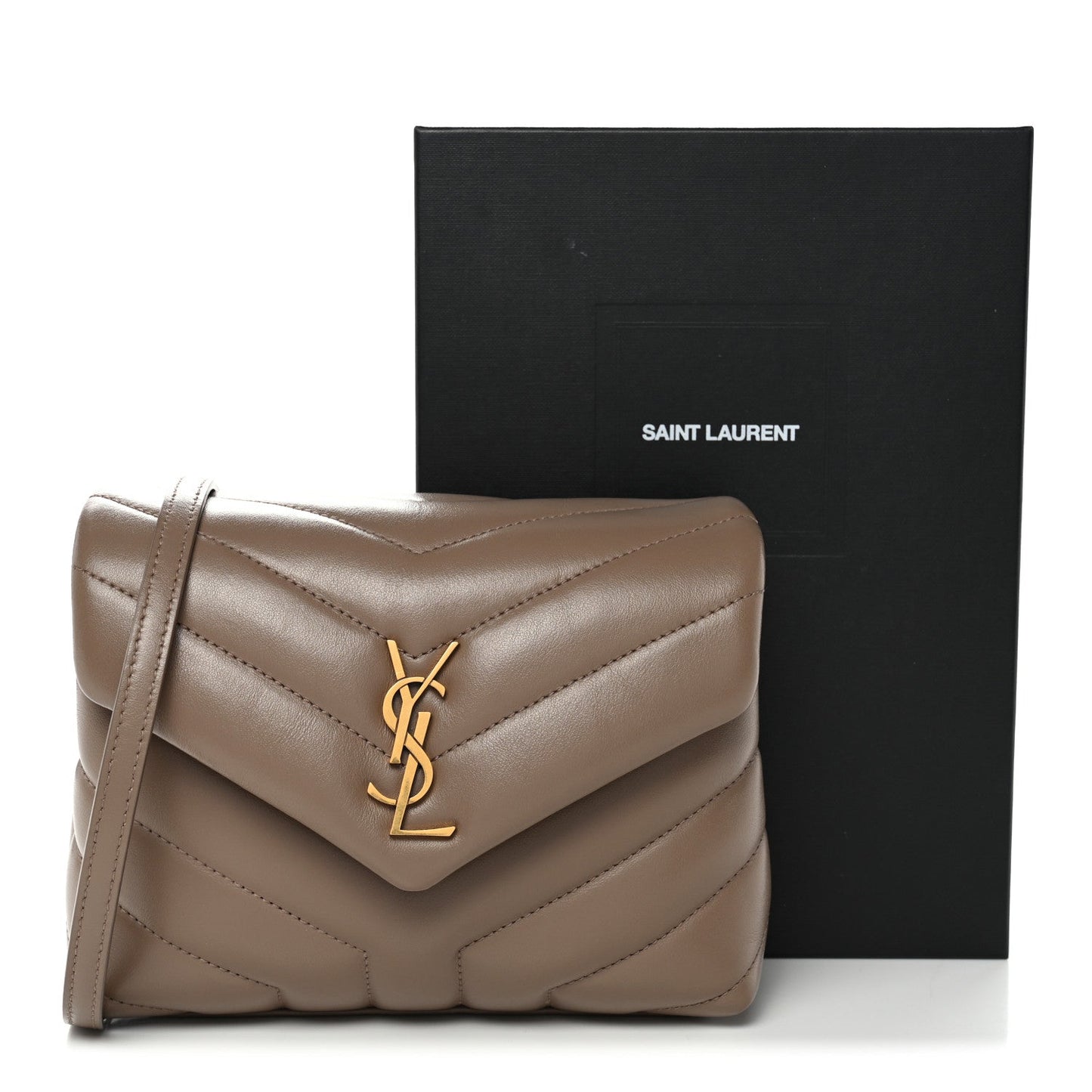 Saint Laurent Calfskin Y Quilted Monogram Toy Loulou Crossbody Bag Taupe