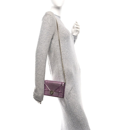 Christian Dior Metallic Patent Micro-Cannage Diorama Wallet on Chain Pouch Pink
