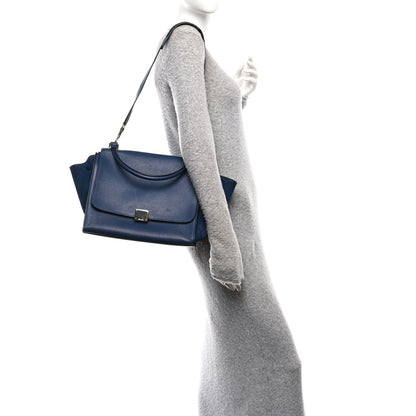 Celine Drummed Calfskin Suede Medium Trapeze Navy Blue