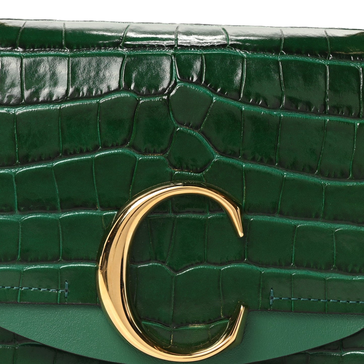 Chloe Calfskin Crocodile Embossed Mini C Double Carry Woodsy Green
