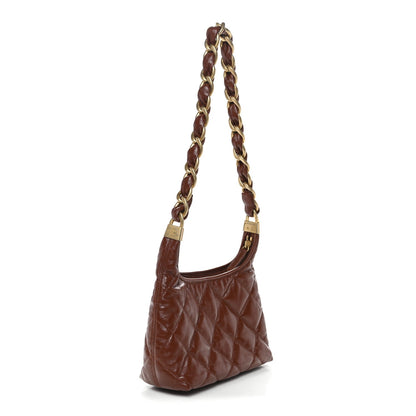 Chanel Shiny Crumpled Lambskin Quilted Small CC Funky Town Hobo Brown