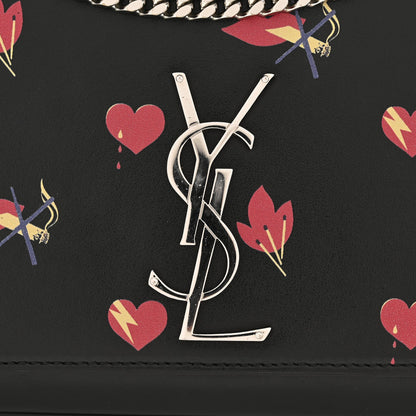 Saint Laurent Calfskin Medium Heart Bolts Monogram Kate Satchel Black