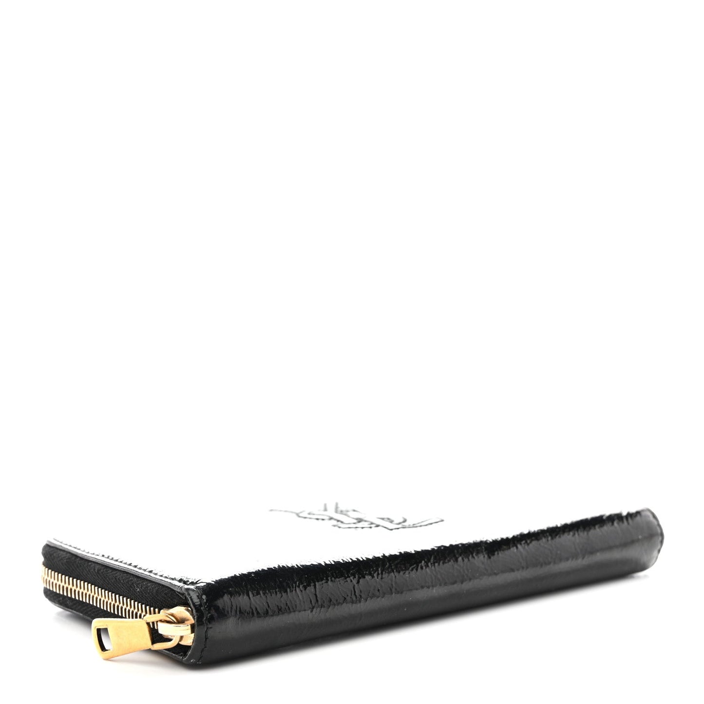 Saint Laurent Textured Patent Monogram Belle De Jour Zip Around Wallet Black