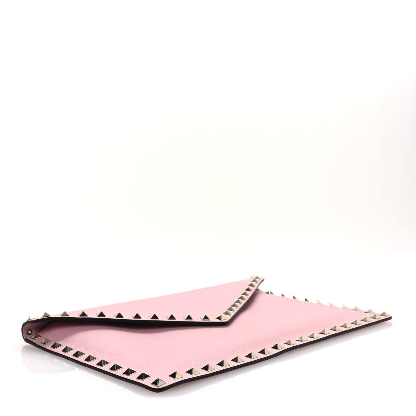 Valentino Garavani Pebbled Calfskin Large Rockstud Envelope Clutch Water Rose