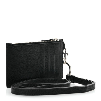 Balenciaga Grained Calfskin Miami Logo Cash Coin Card Holder On Keychain Black