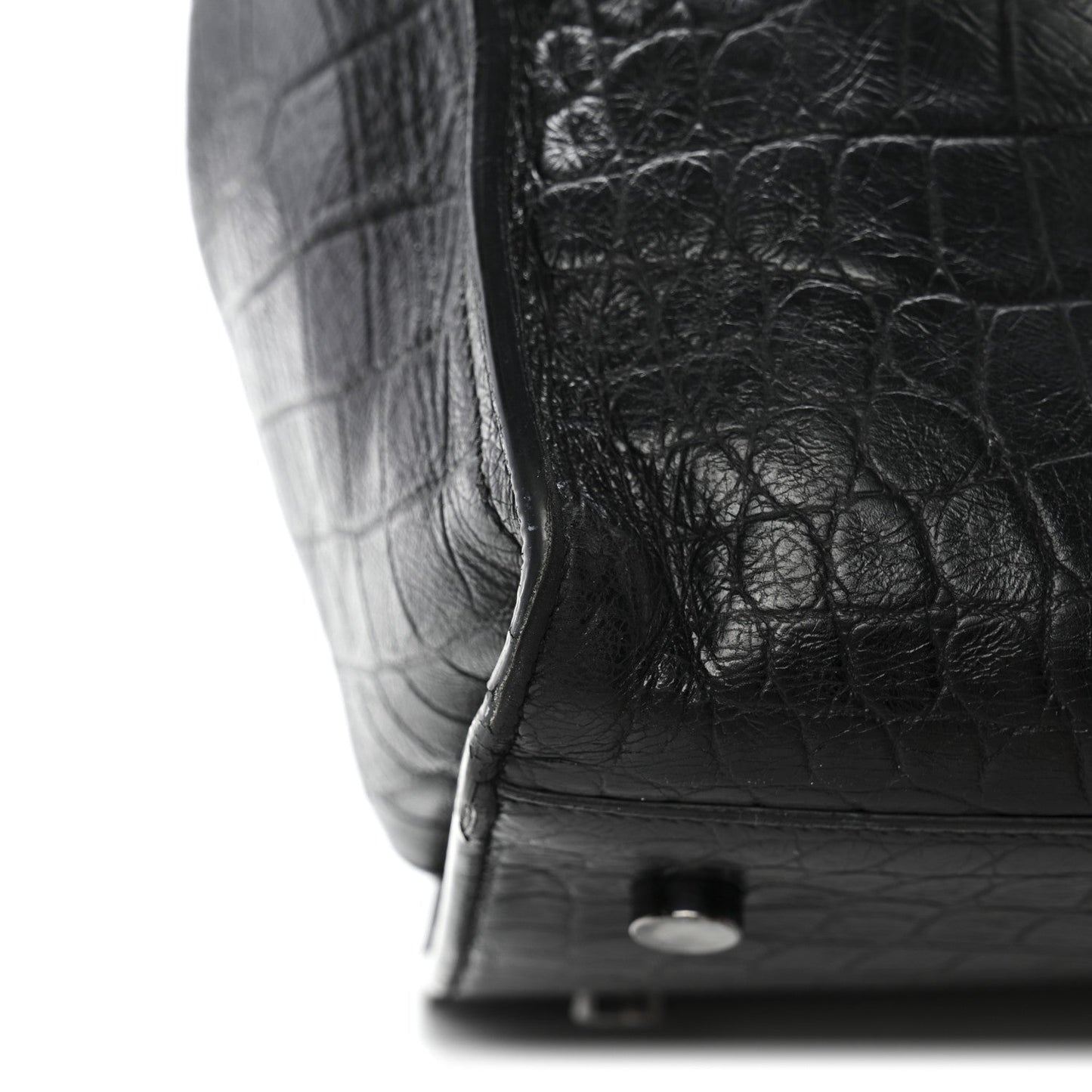 Saint Laurent Calfskin Crocodile Embossed Small Monogram Cabas Black