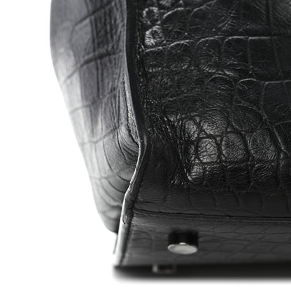 Saint Laurent Calfskin Crocodile Embossed Small Monogram Cabas Black