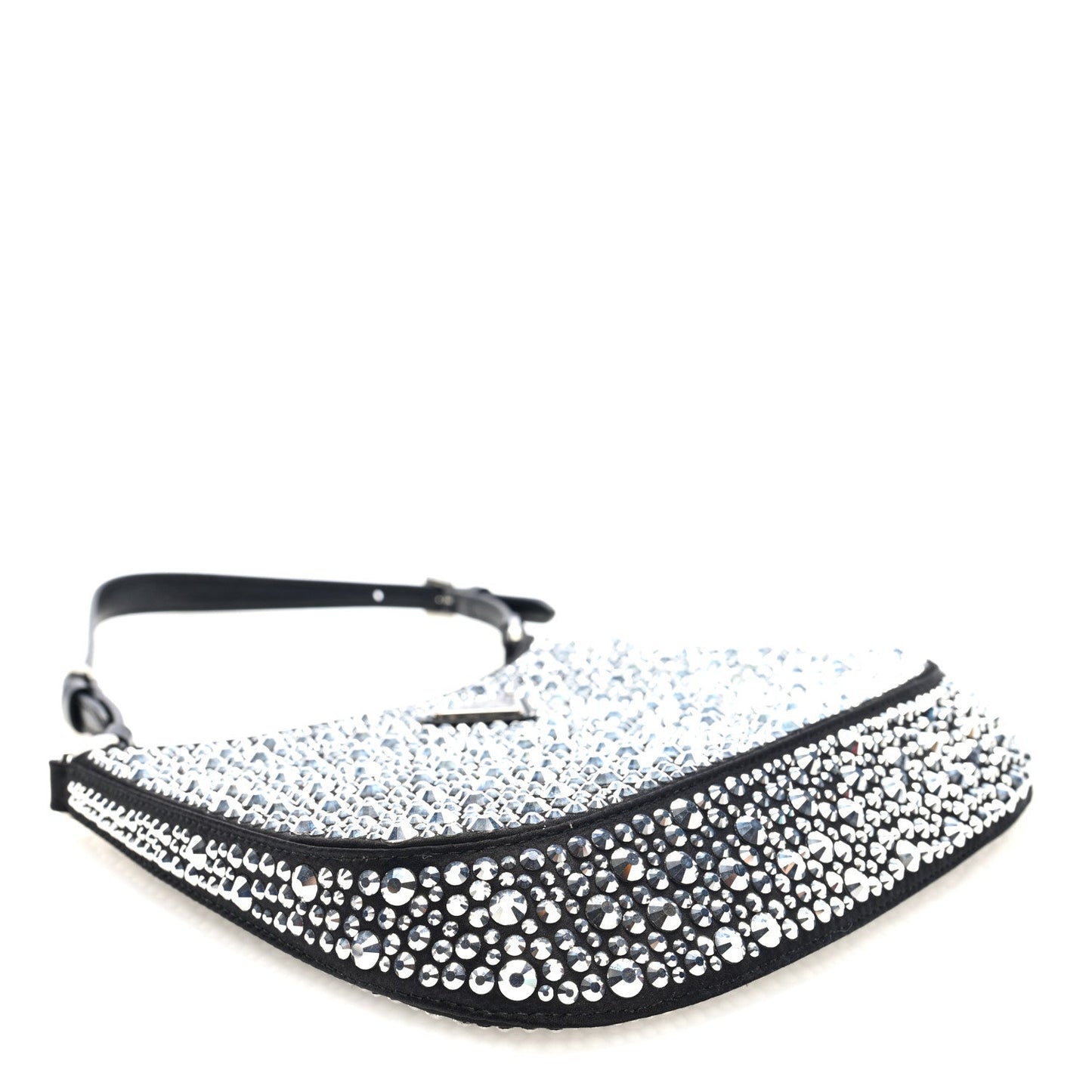 Prada Satin Crystal Cleo Adjustable Strap Shoulder Bag Metal