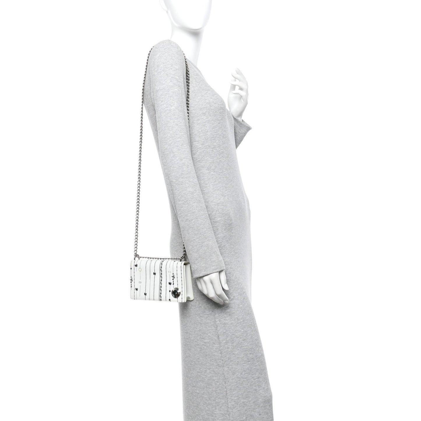 Christian Dior Calfskin Printed Mini Diorama Flap Bag White
