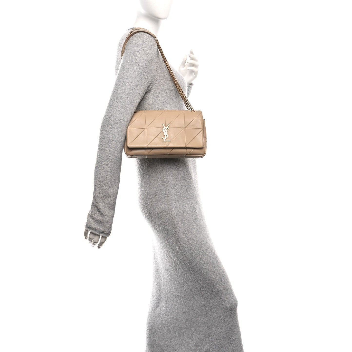 Saint Laurent Lambskin Patchwork Monogram Medium Jamie Beige