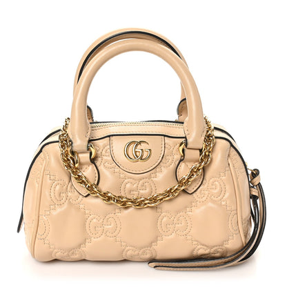 Gucci Calfskin GG Matelasse Mini Bowler Bag Naturale