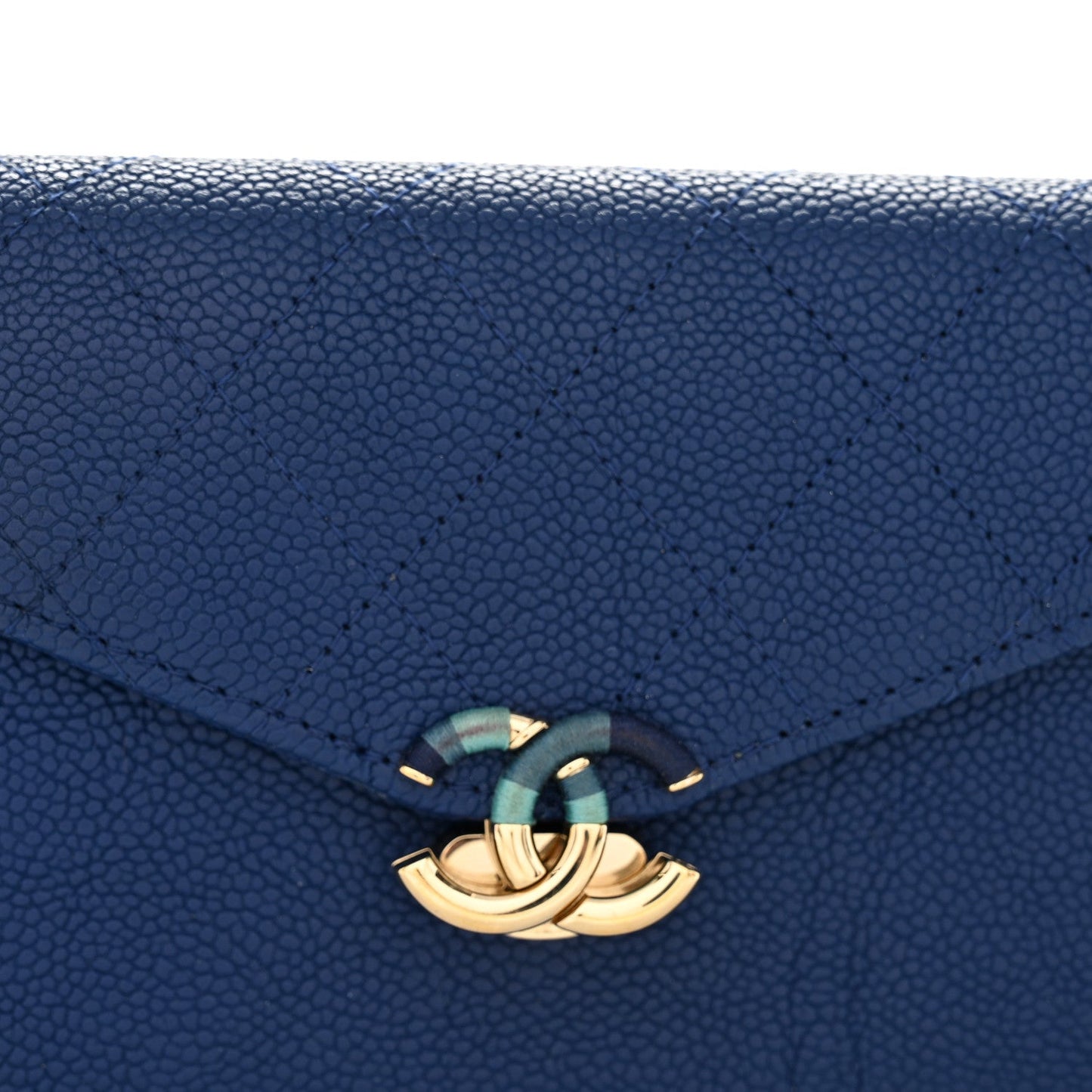 Chanel Caviar Quilted CC Box Gusset Flap Wallet Blue