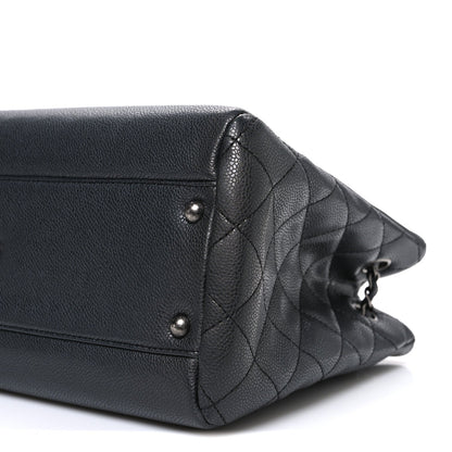 Chanel Metallic Grained Calfskin Medium Woven Chain Shopping Bag Black