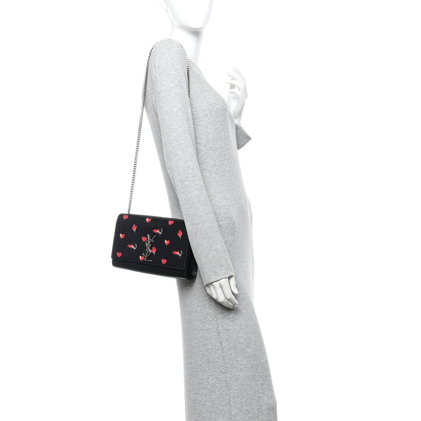 Saint Laurent Calfskin Medium Heart Bolts Monogram Kate Satchel Black