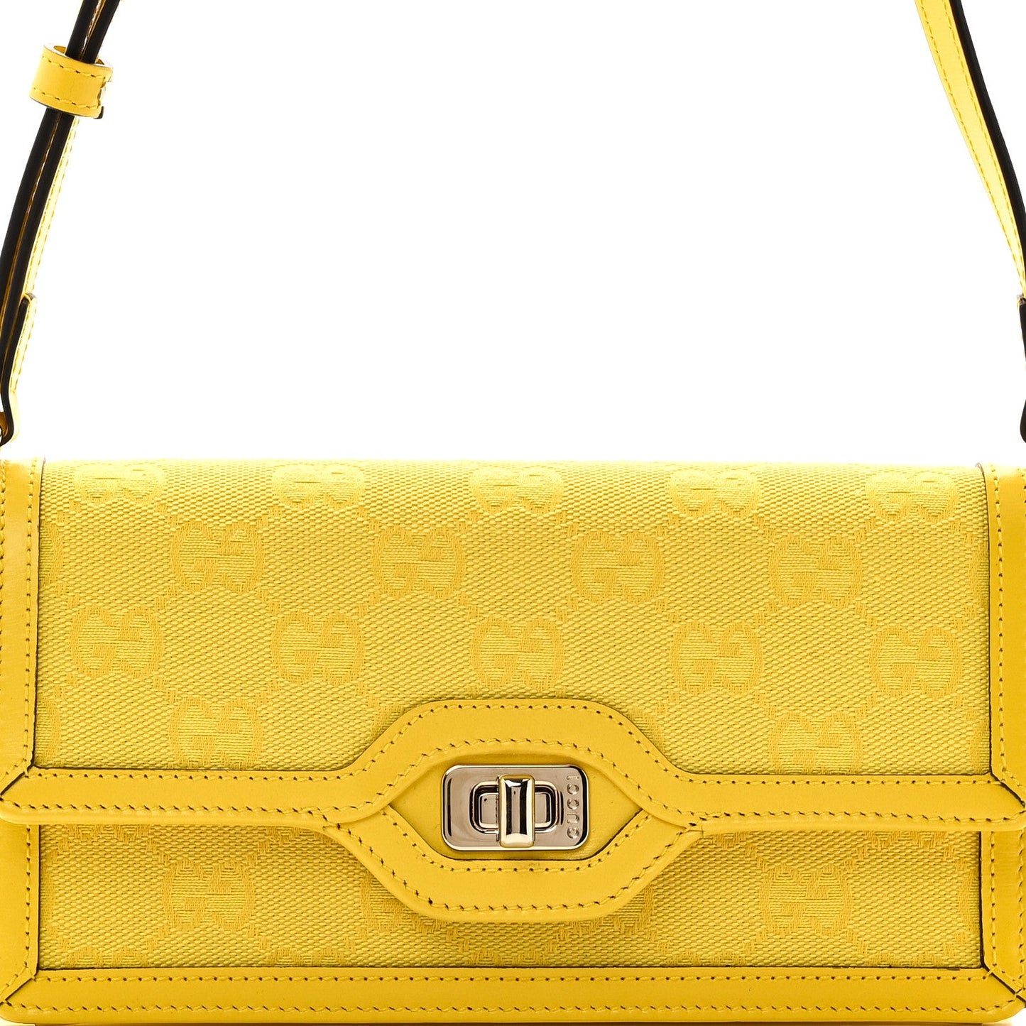 Gucci GG Monogram Textured Dollar Calfskin Mini Luce Shoulder Bag Yellow