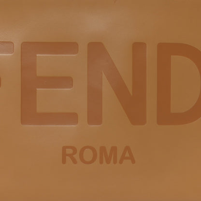Fendi Vitello King Logo Embossed Large Flat Pouch Miele Scuro