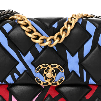Chanel Lambskin Printed Fabric Medium Chanel 19 Flap Black Multicolor