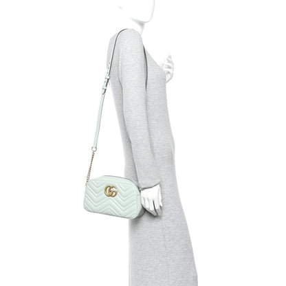 Gucci Calfskin Matelasse Small GG Marmont Chain Shoulder Bag Salvy Green