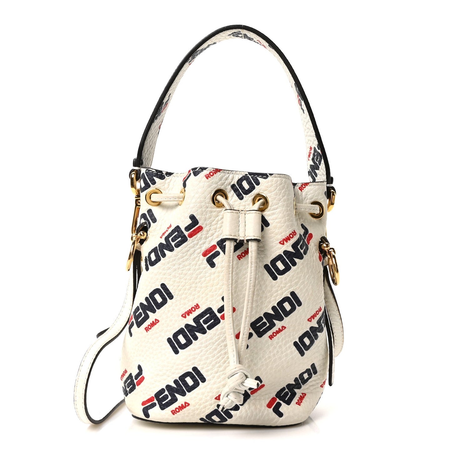 Fendi X FILA Vitello F is Fendi Mania Mini Mon Tresor Bucket Bag White