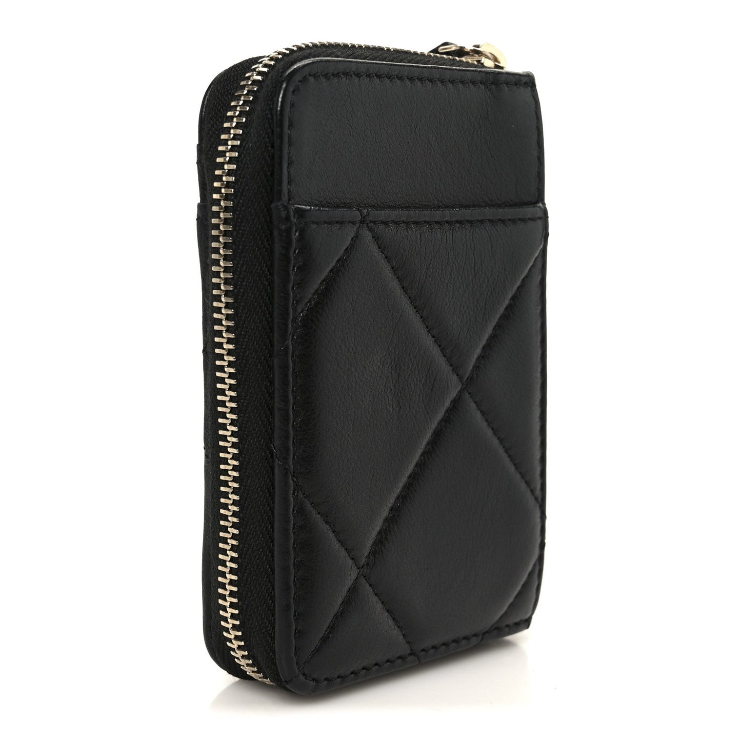 Chanel Lambskin Quilted Chanel 19 Vertical Zip Card Holder Wallet Black