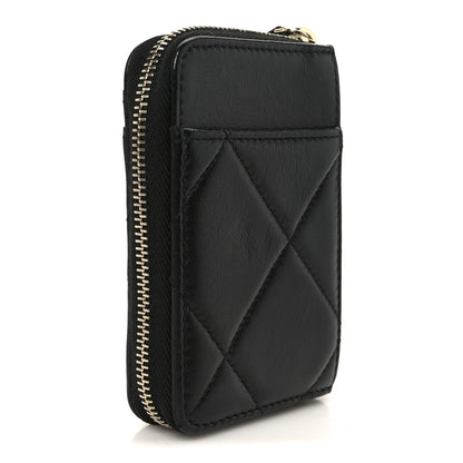 Chanel Lambskin Quilted Chanel 19 Vertical Zip Card Holder Wallet Black