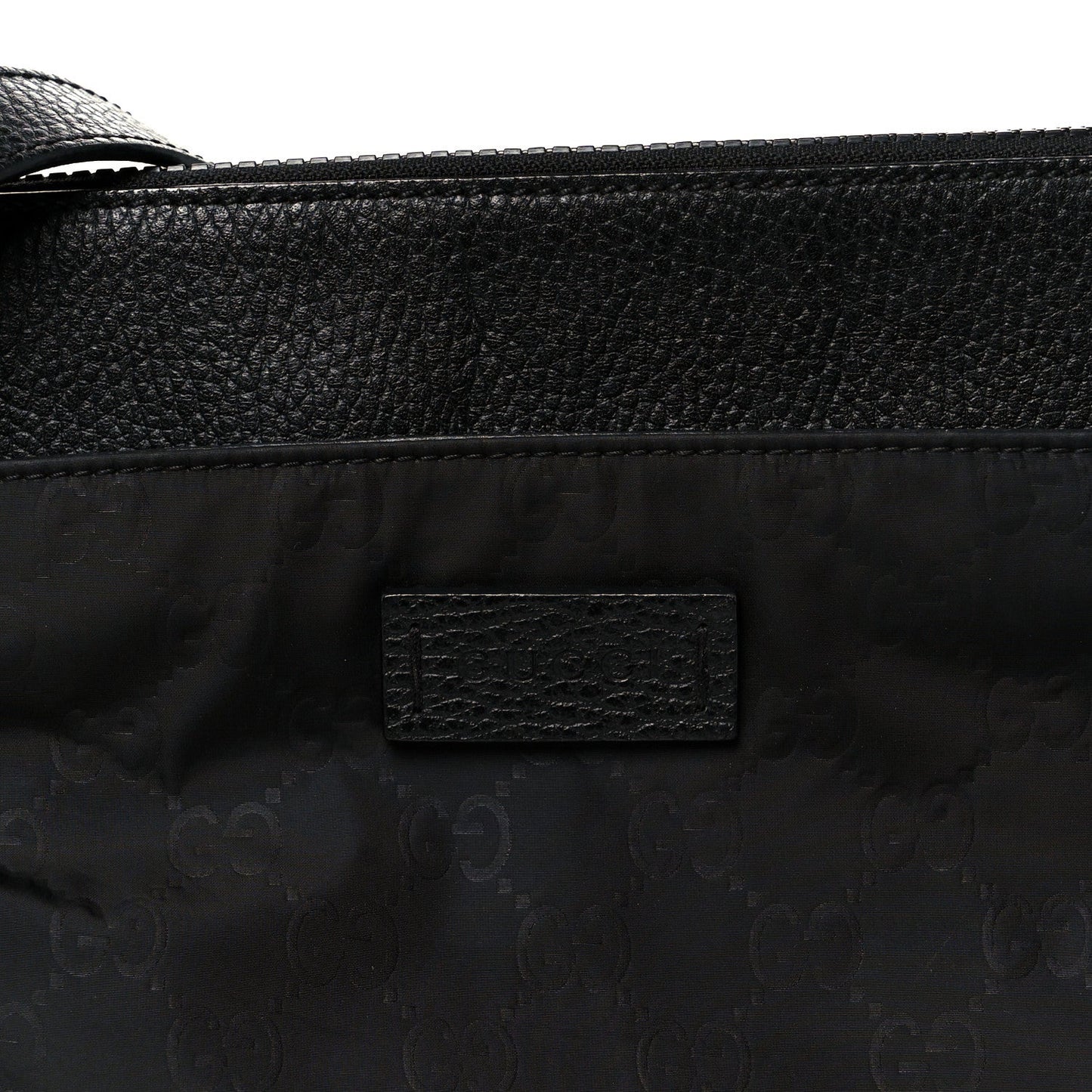 Gucci Nylon Monogram Dollar Calfskin Flat Messenger Bag Black