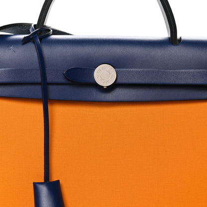 Hermes Military Toile Vache Hunter Verso Herbag Zip Retourne 31 PM Jaune Or Bleu Outremer Bleu Saphir