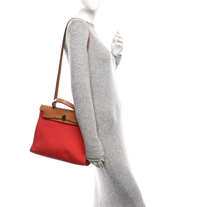 Hermes Vache Hunter Toile Herbag Zip 31 PM Rouge Tomate Natural