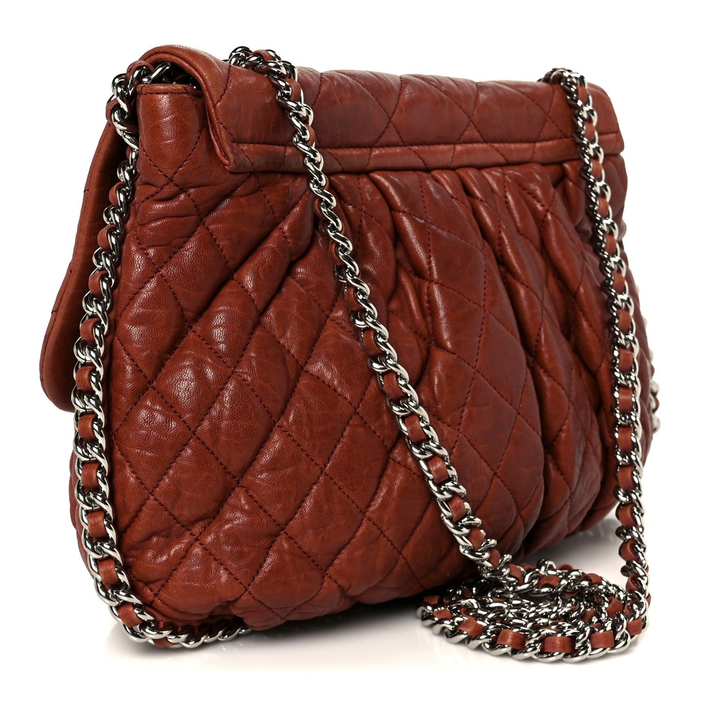 Chanel Washed Lambskin Quilted Medium Chain Around Messenger Brown