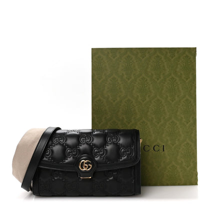 Gucci Calfskin GG Matelasse Small Flap Shoulder Bag Black Natural