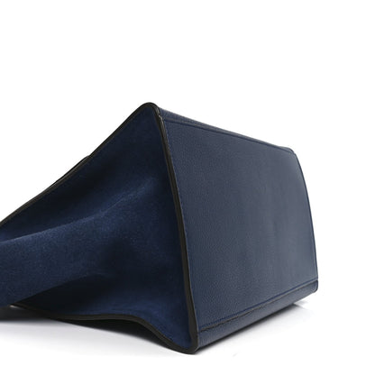 Celine Drummed Calfskin Suede Medium Trapeze Navy Blue