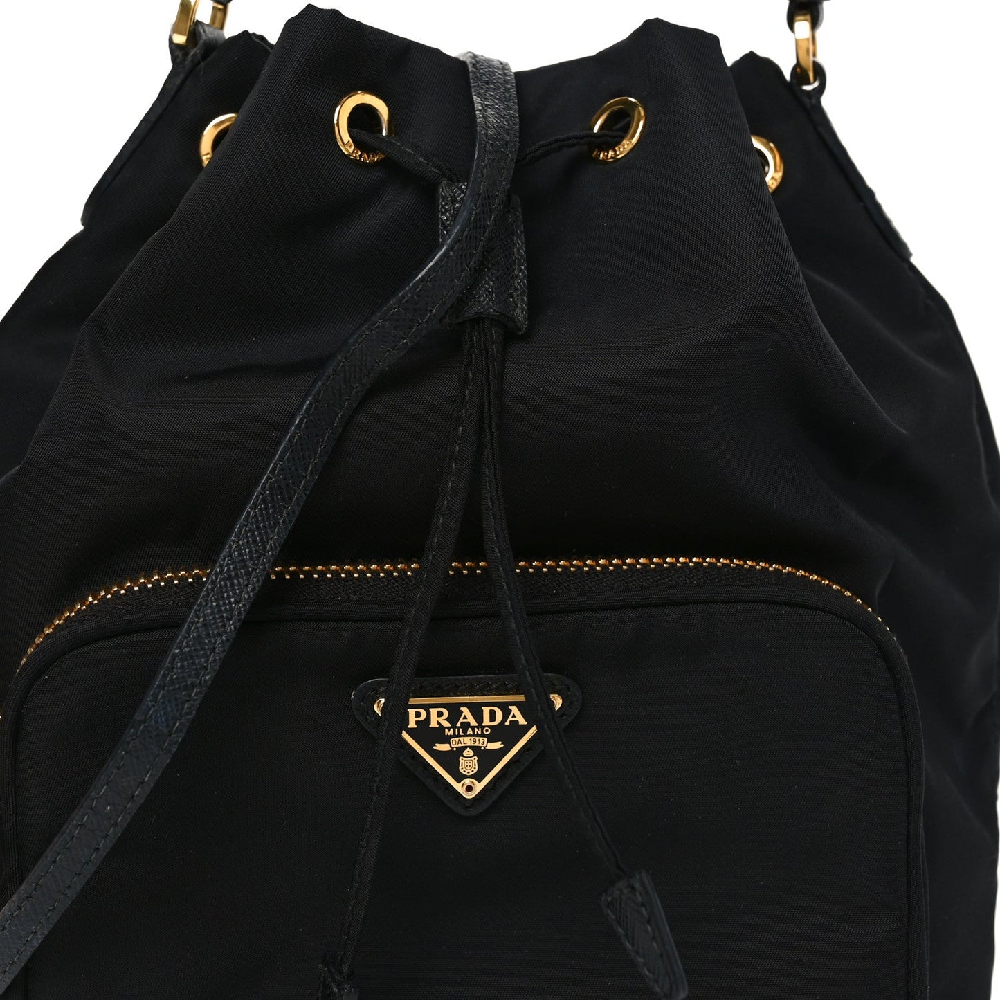 Prada Saffiano Tessuto Nylon Mini Bucket Crossbody Bag Black