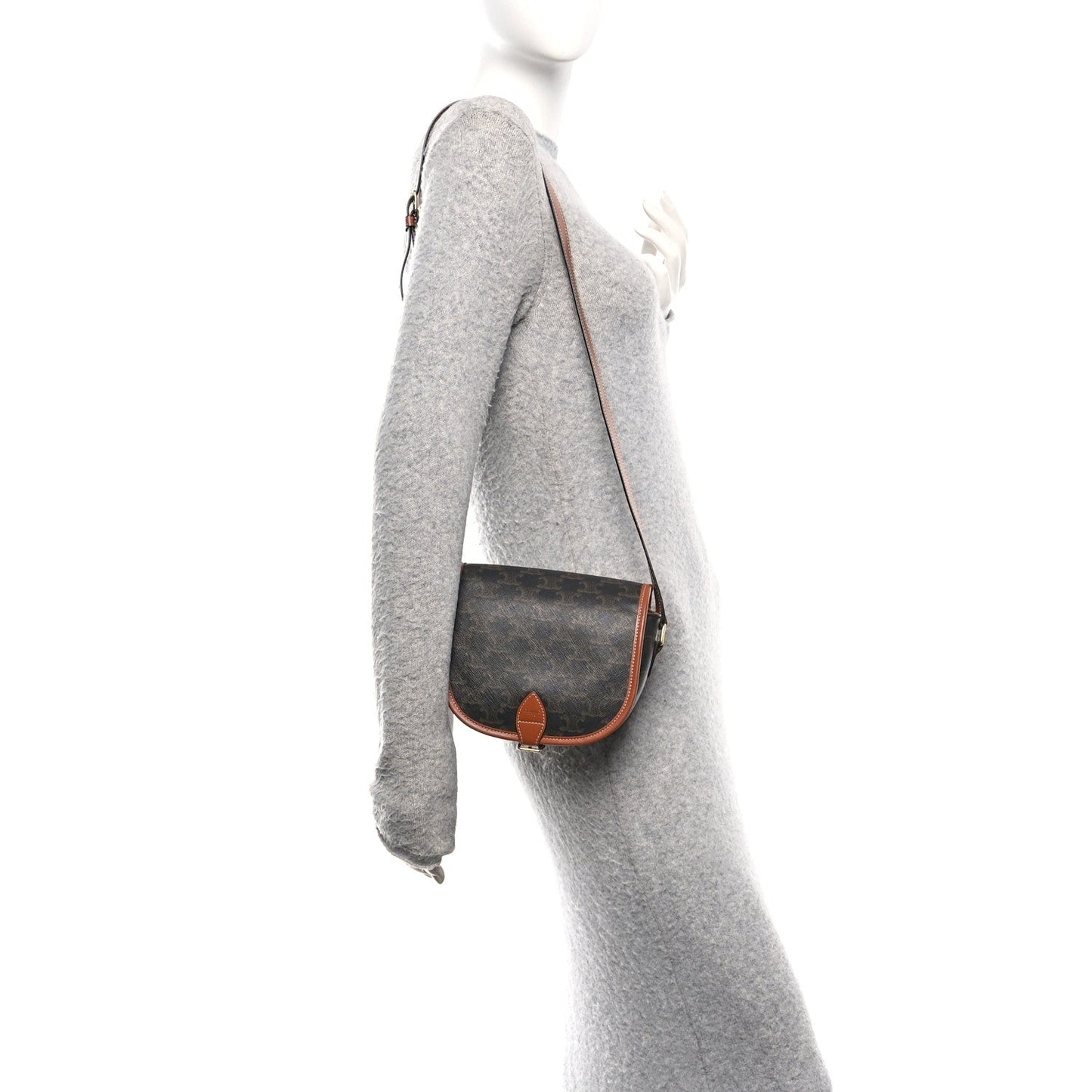 Celine Triomphe Canvas Medium Folco Bag Tan