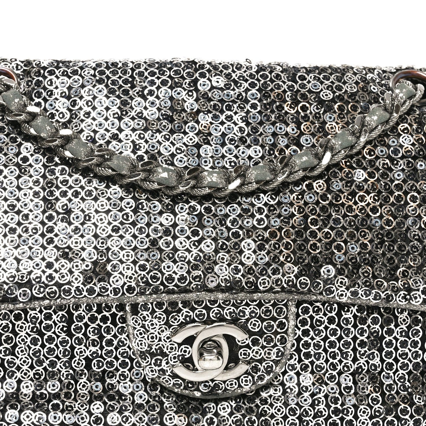 Chanel Sequin Medium Single Flap Dark Silver