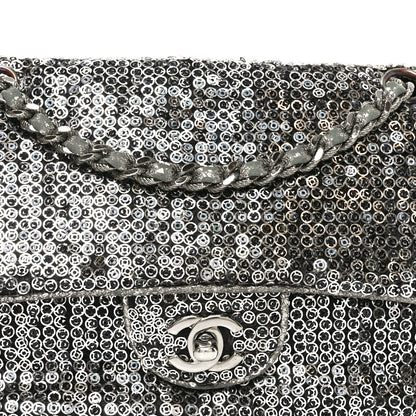 Chanel Sequin Medium Single Flap Dark Silver